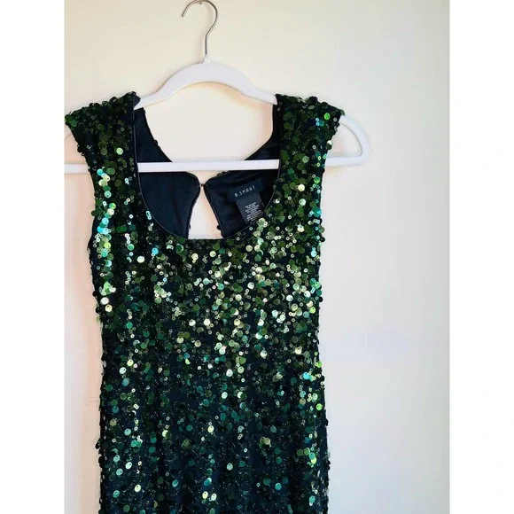 navy blue dress for baby girl 90s Medium Sequin Party Mini Dress Black Green Aqua Blacktie Oleg Classic Silk Sz 10 Womens Shiny Event Wedding Prom Retro New Years Club main image 1